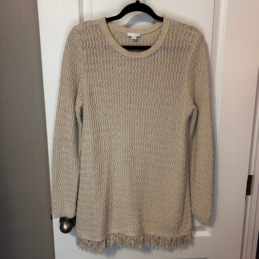 JJill Tan Textured Knit Fringe Sweater Top Women's Medium‎